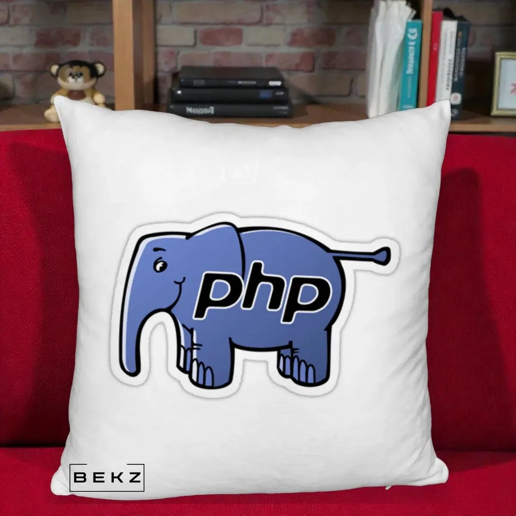 Perna Personalizata PHP Elephant, 40x40 cm, Alb Pufos, Husa Detasabila, Perna Inclusa, BEKZ®