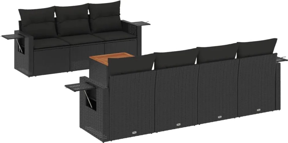 vidaXL Set mobilier de grădină cu perne, 8 piese, negru, poliratan