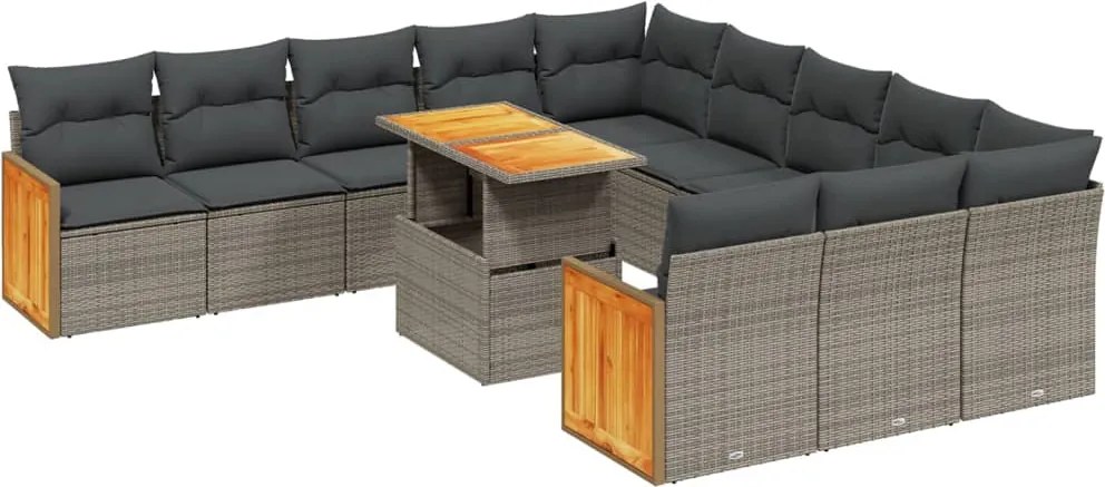 vidaXL Set canapele de grădină cu perne, 11 piese, gri, poliratan