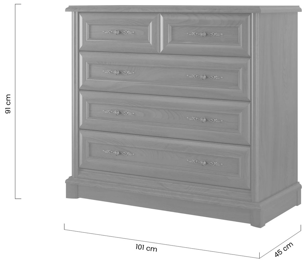 Comodă Sonata 100 cm cu cinci sertare - castan nobil
