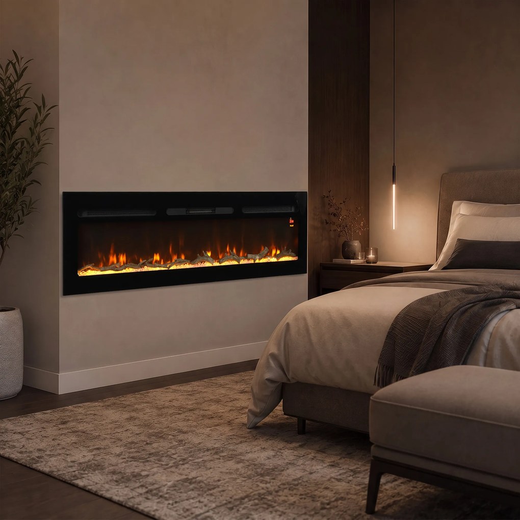 HOMCOM Șemineu electric de 170 cm, încastrabil sau de perete, 1500 W, timer 24 ore, flacără reglabilă, cristale | Aosom Romania
