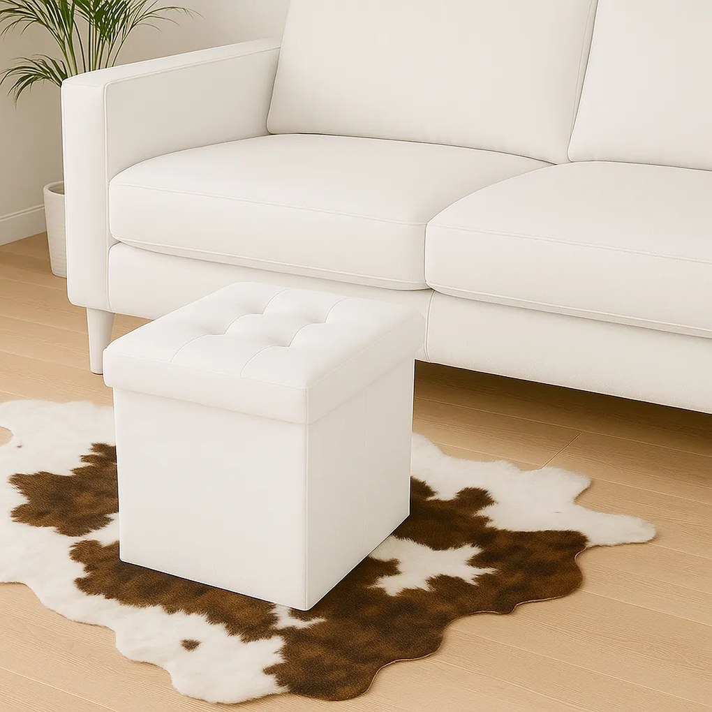 PROMOTIE Taburet pliabil alb ZAREX L din piele ecologica calitatea a II-a