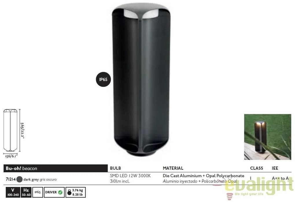 Stalp LED iluminat exterior cu protectie IP65 BU-OH II 71214