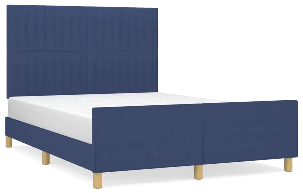 3125217 vidaXL Cadru de pat cu tăblie, albastru, 140x190 cm, textil