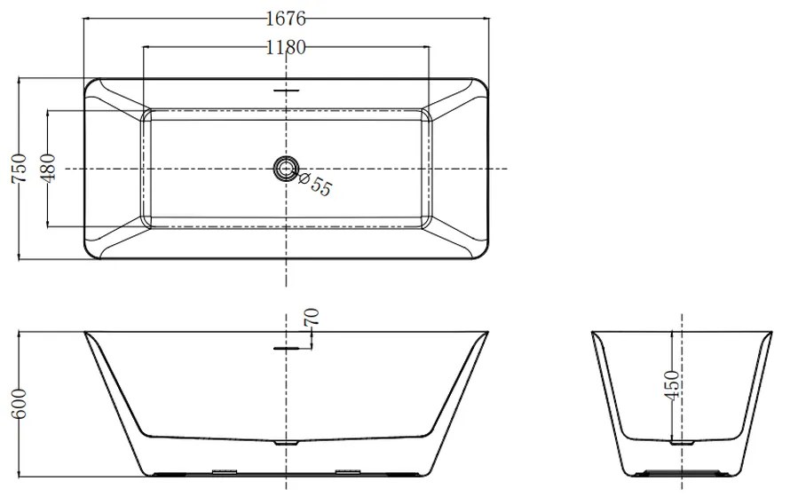 Cada baie freestanding alba, dreptunghiulara, acril, 167 x 75 cm, Florida Peru