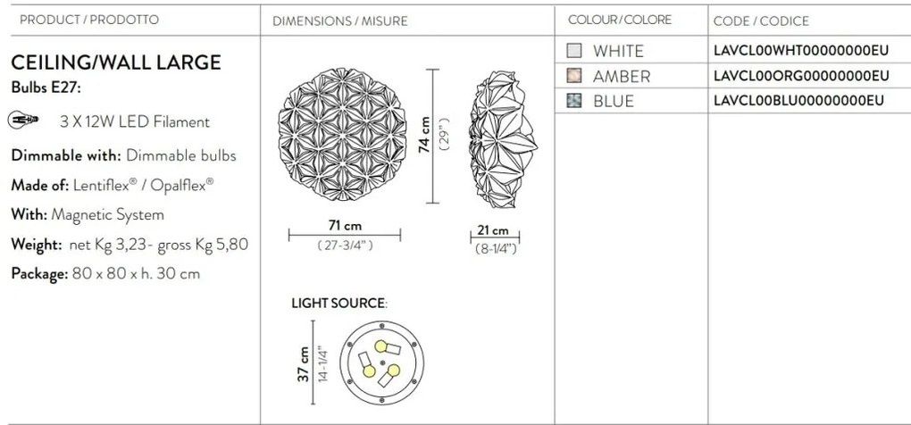 Aplica perete sau tavan design unicat realizata manual La Vie Large Amber