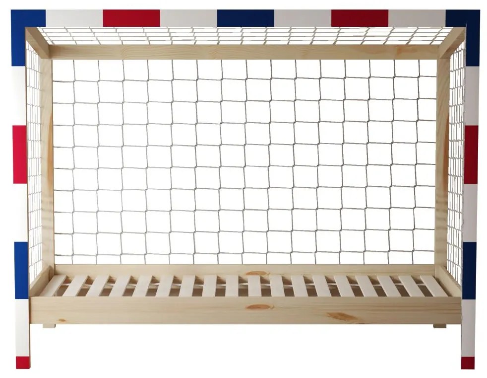 Pat pentru copii 90 cm Facilmente (natural + albastru + roșu) (cu somieră). 1116346