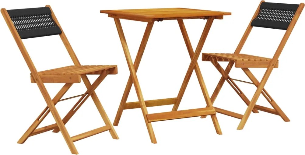 vidaXL Set mobilier bistro, 3 piese, negru, polipropilenă lemn masiv