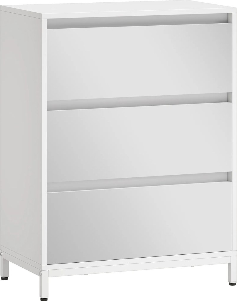 HOMCOM Comodă cu 3 Sertare și Fronturi Oglindă, Design Modern pentru Dormitor sau Hol, 60x35x80 cm, Albă | Aosom Romania