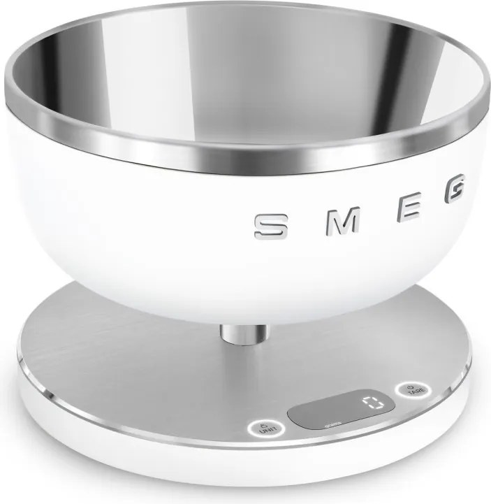 Cantar de bucatarie Smeg Collezione KSC01WHMWW, Pana la 5 kg/5 l, funcție TARA, Afisaj LED, Baza antiderapanta, Baterie reincarcabila, Alb mat