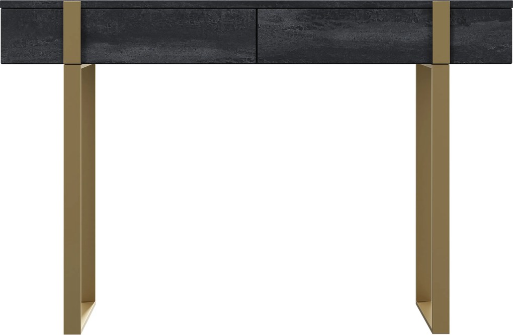 Consolă / măsuță toaletă modernă Verica 120 cm cu picioare metalice - beton negru / picioare aurii