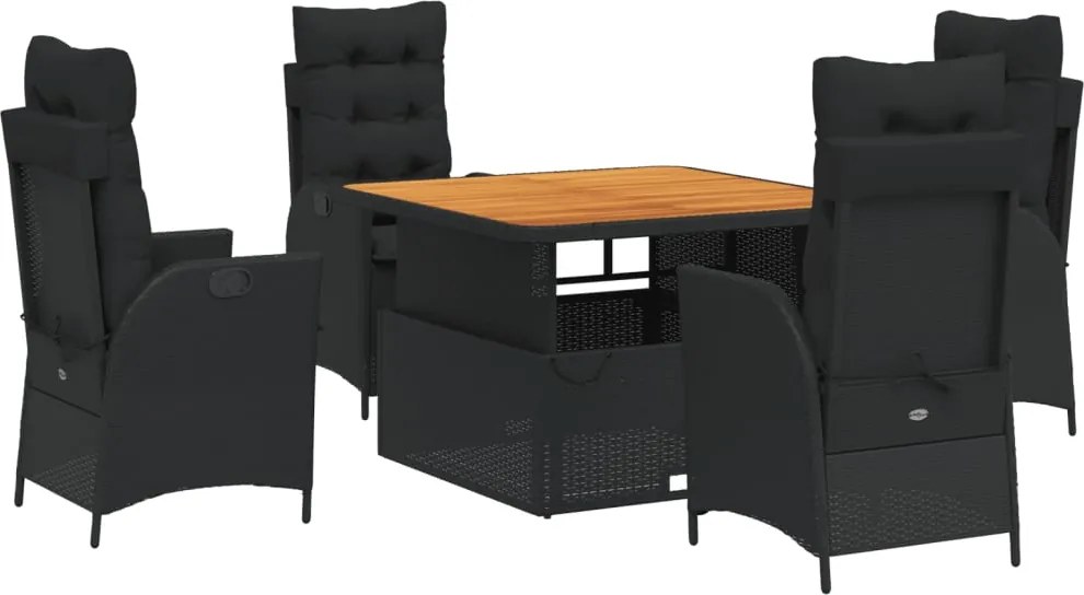 vidaXL Set mobilier de grădină cu perne, 5 piese, negru, poliratan