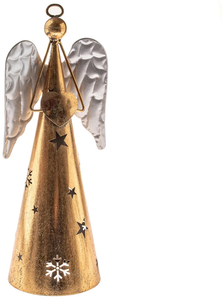 Înger metalic cu inimă, înălțime 55 cm, culoareauriu, 55 cm