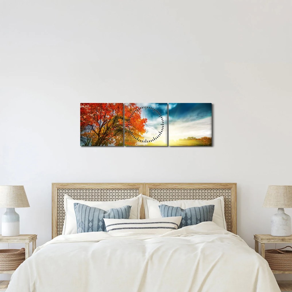 Tablou peisaj cu scufundat în razele solare (cu ceas) (90x30 cm)
