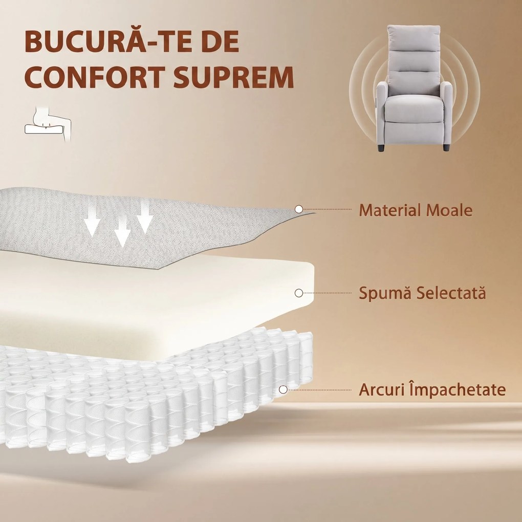 HOMCOM Fotoliu Masaj Reclinabil Manual 160° Chenille cu Suport pentru Picioare, Telecomandă și Buzunare, Gri Deschis | Aosom Romania