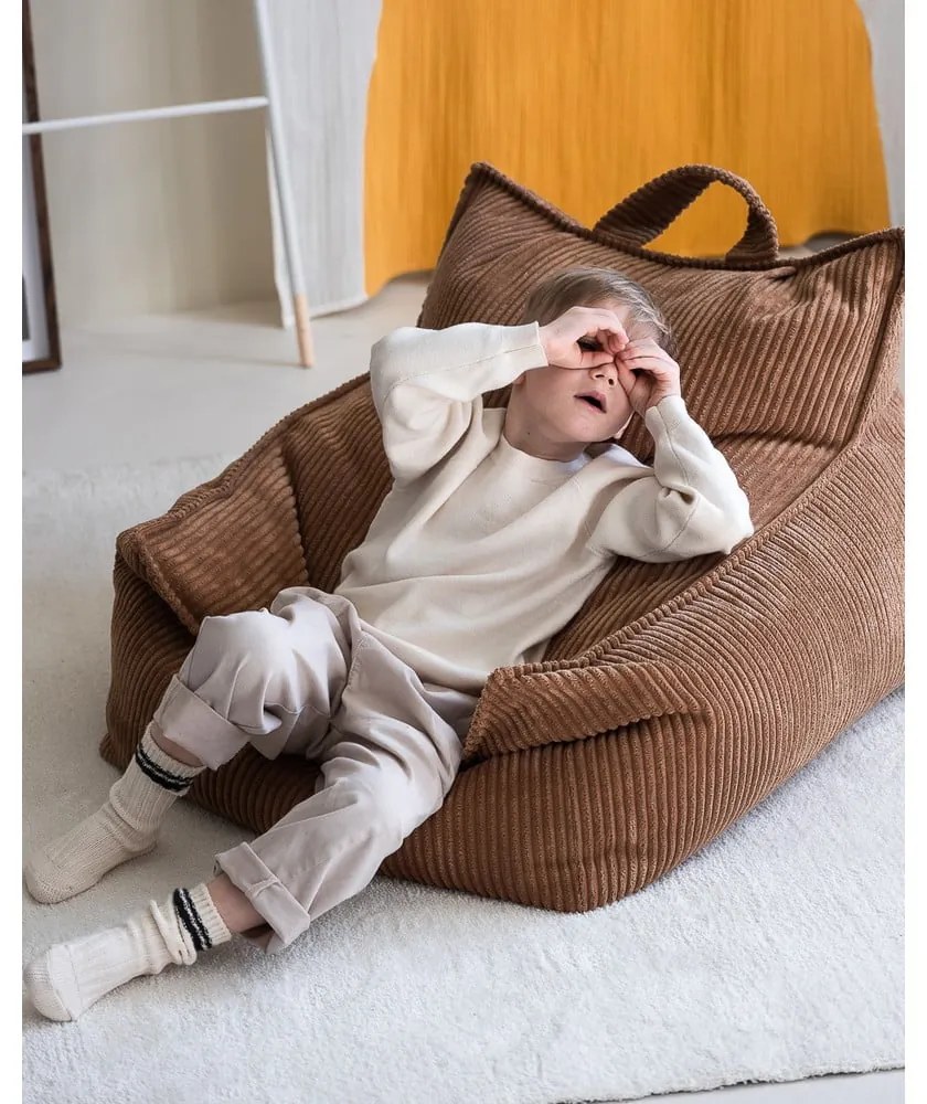 Fotoliu puf pentru copii maro cu tapițerie din catifea reiată Chair – Wigiwama