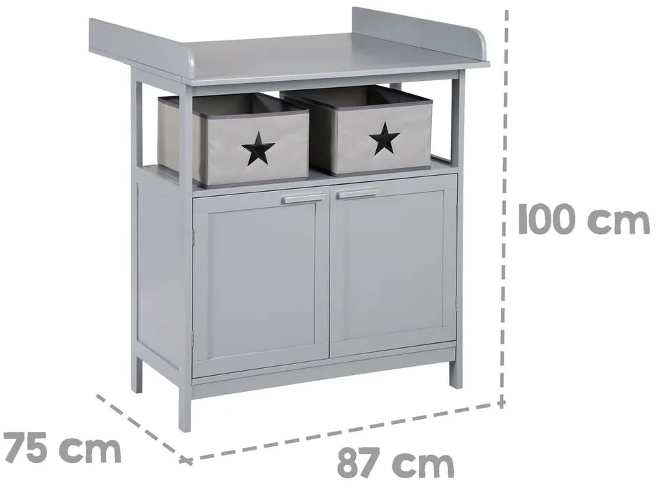 Comodă de copii gri cu masă de schimbat 87x100x75 cm Hamburg – Roba