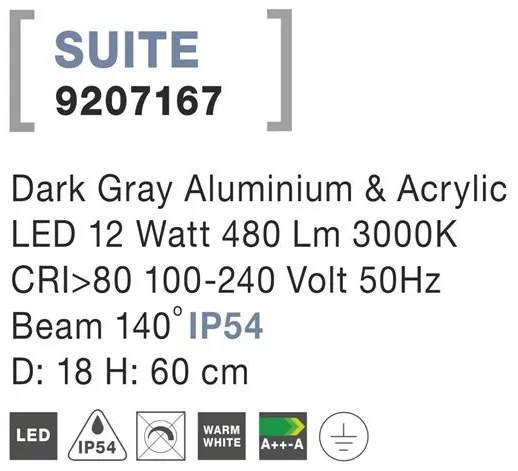 Stalp LED iluminat exterior IP54 SUITE gri H-60cm NVL-9207167