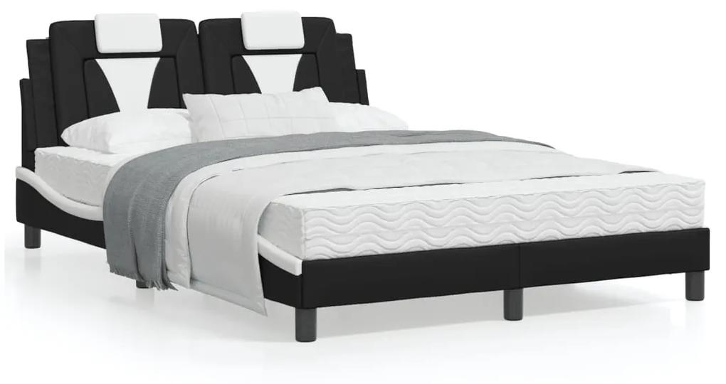 3208101 vidaXL Cadru de pat cu tăblie, negru/alb, 140x200 cm, piele ecologică