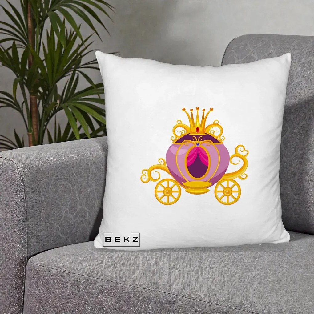 Perna Decorativa Trasura Regala Aurie, 40x40 cm, Alb Pufos, Husa Detasabila, Perna Inclusa, BEKZ®