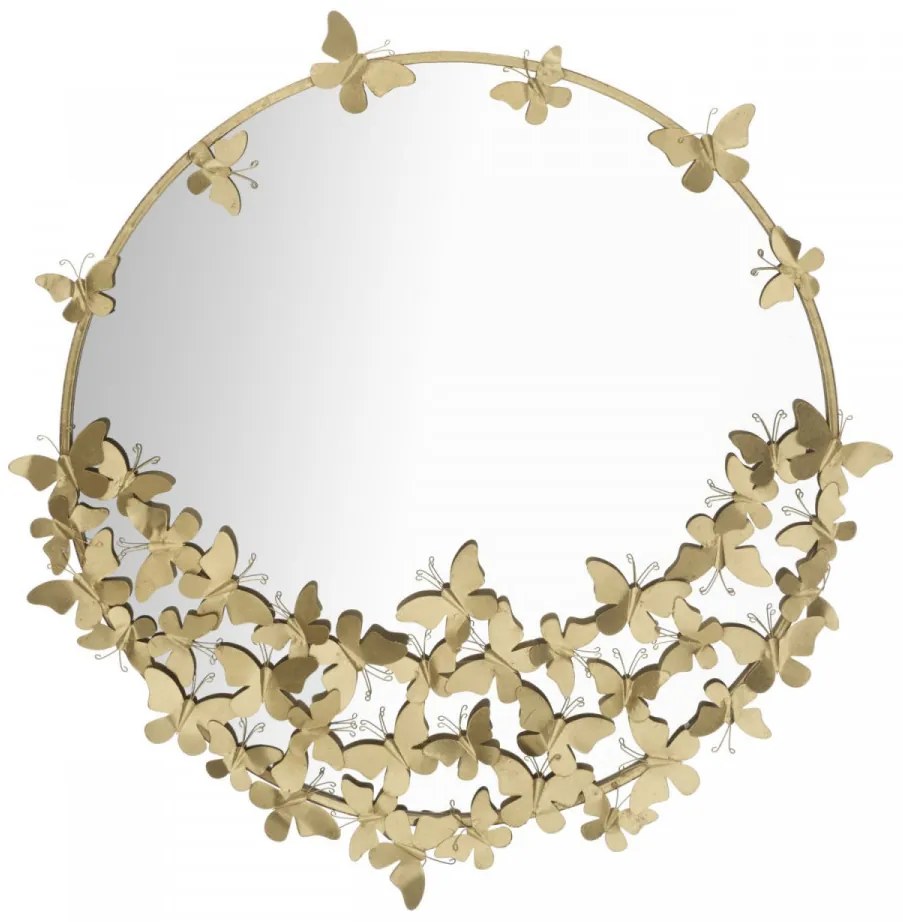 Oglinda decorativa aurie cu rama din metal, ∅ 91 cm, Glam Butterflies Mauro Ferretti