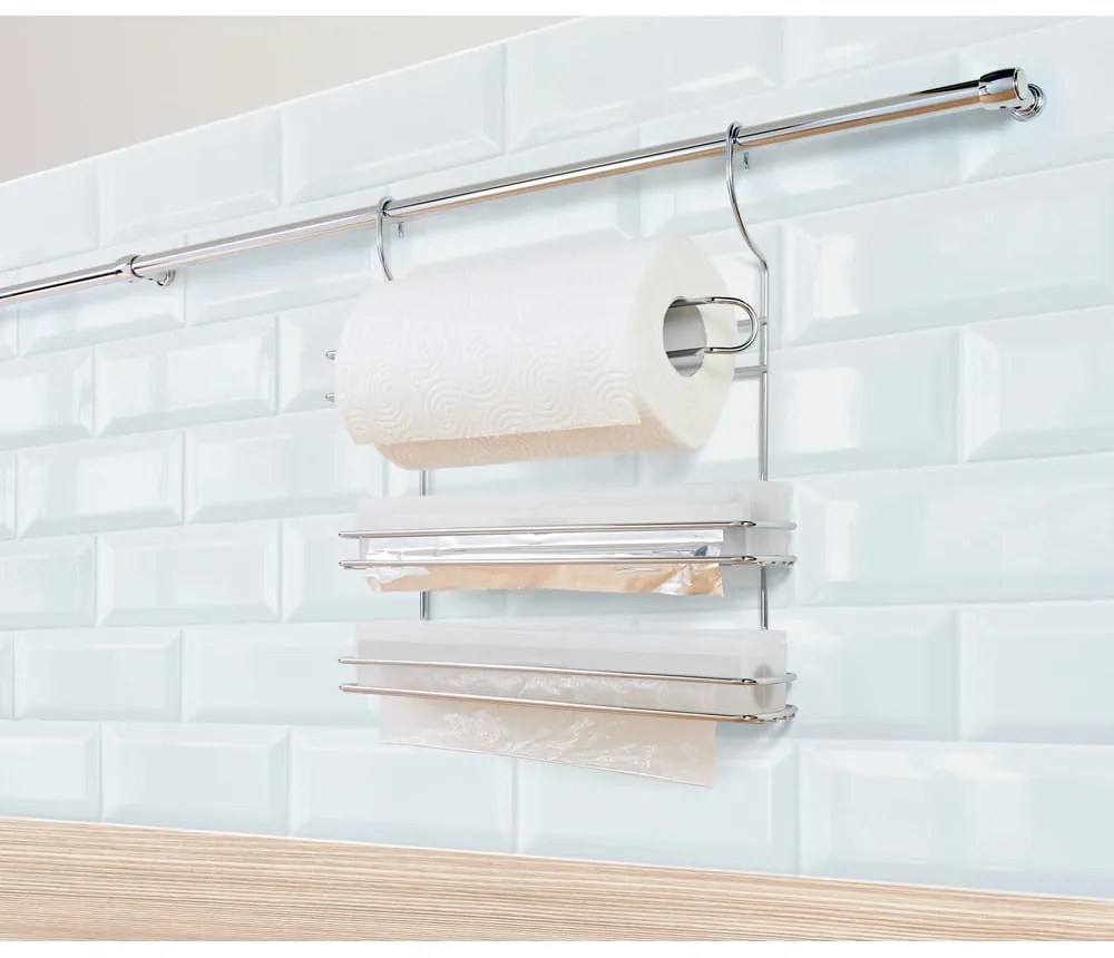 Suport de prosoape de bucătărie argintiu suspendat din oțel cromat Lonardo – Metaltex
