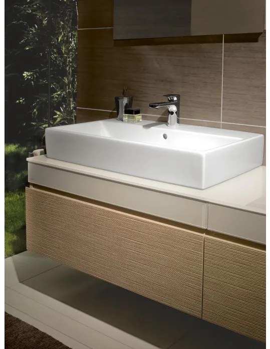 Dulap baza suspendat cu blat sticla, Memento Villeroy&Boch, lavoar stanga, 80.6x46x37cm, stejar deschis/bej, C779L0FC