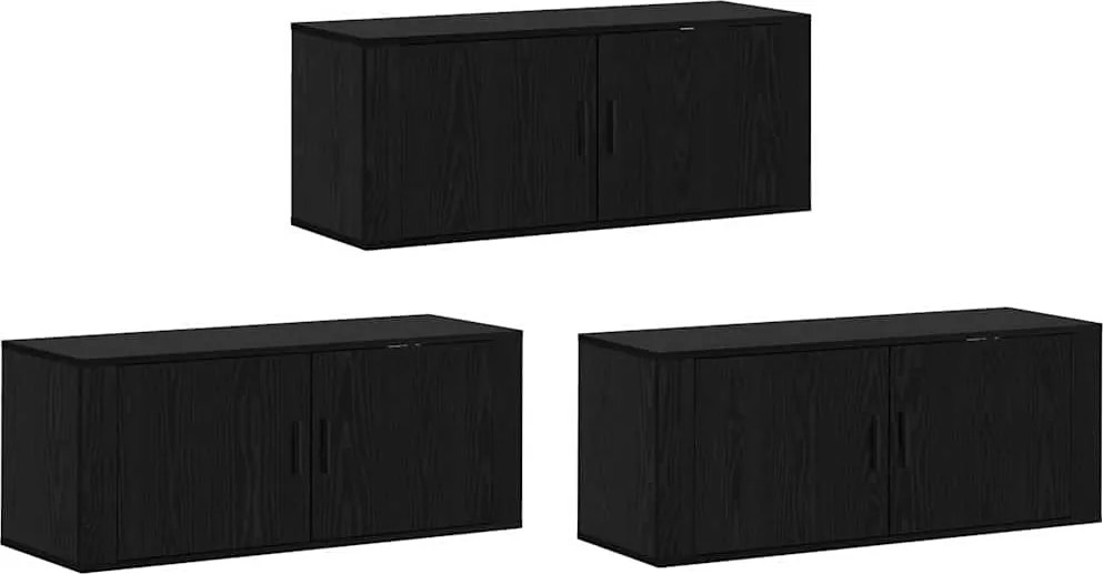 vidaXL Set Dulap TV montat pe perete Pe perete 3 pcs Stejar Negru