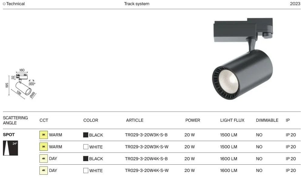 Spot LED, accesoriu pentru sinele trifazate Trinity, Vuoro negru 4000K 20W