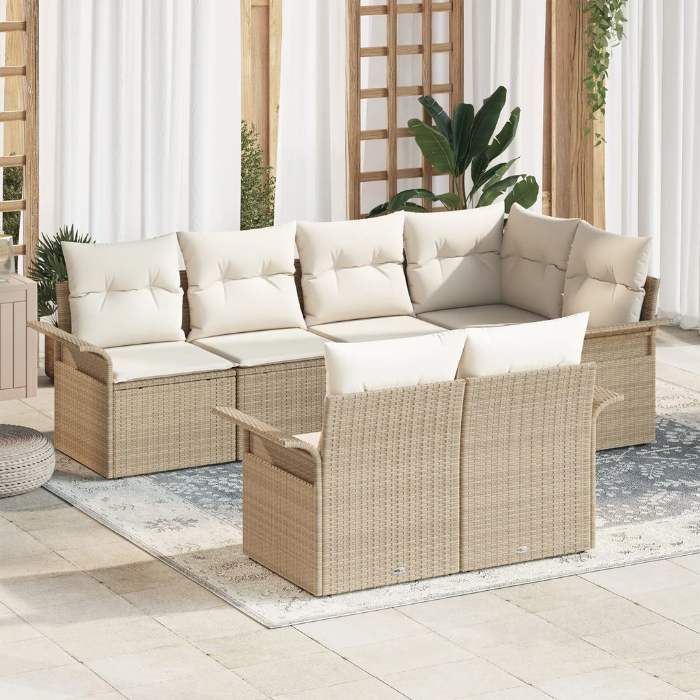 vidaXL Set canapea de grădină 7 piese cu perne, Ratan Bej