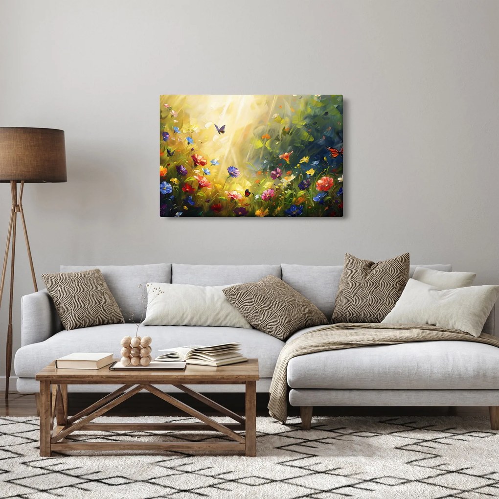Tablou - Pajiște cu flori de primăvară, pictură (90x60 cm)
