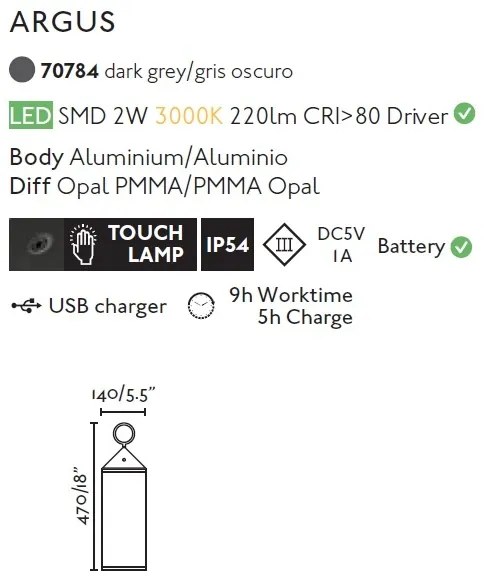 Lampa LED touch portabila iluminat exterior decorativ IP54 ARGUS
