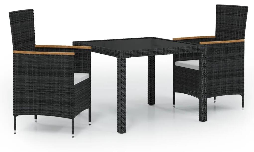 3094925 vidaXL Set mobilier de exterior cu perne, 3 piese, negru, poliratan