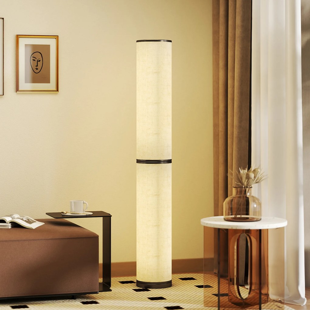 HOMCOM Lampă de Podea cu Telecomandă și Reglaj Temperatură 3000-6000K, Abajur din Material Textil, Ø20x135 cm, Bej | Aosom Romania
