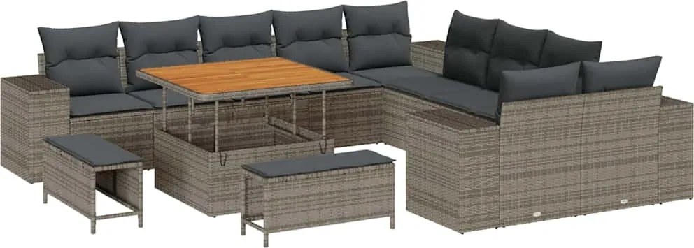 vidaXL Set de canapele pentru grădină cu pernă 13 pcs Gri poliratan
