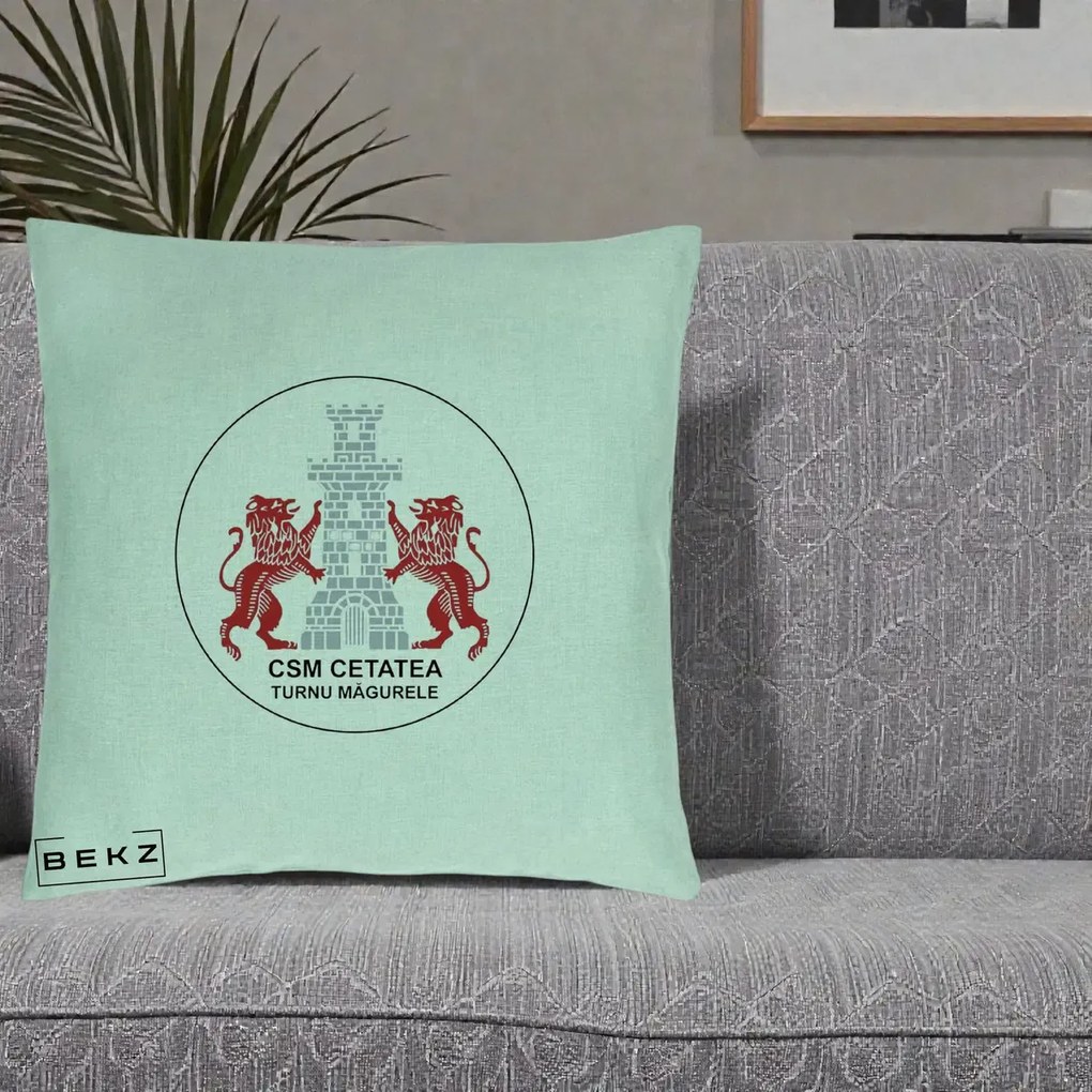 Perna Personalizata CSM Cetatea Turnu Magurele Fotbal, 40x40 cm, Verde Menta, Husa Detasabila, Perna Inclusa, BEKZ®