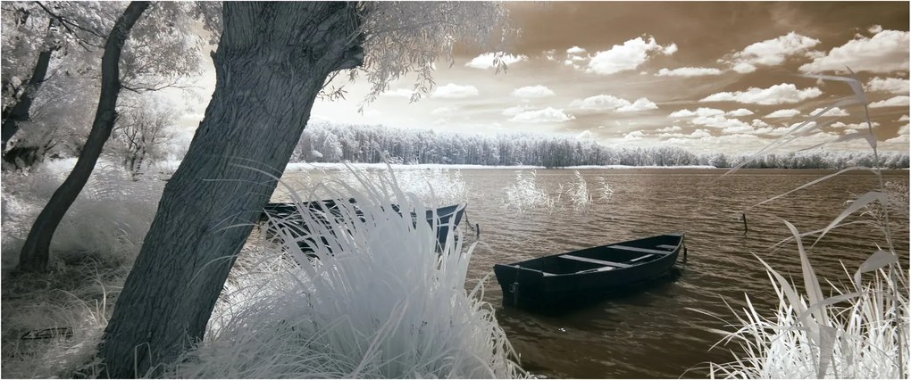 Tablou cu barca pe lac (120x50 cm)