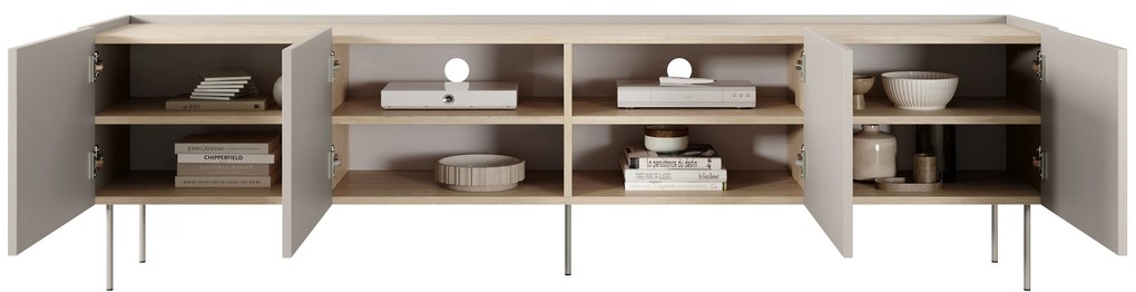 Comodă TV pe picioare metalice Desin 220 cm - cașmir / stejar nagano
