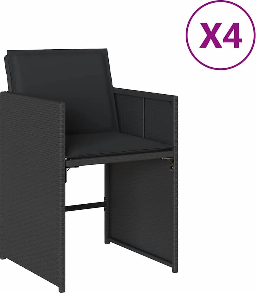vidaXL Scaune de grădină cu perne, 4 buc., negru, poliratan
