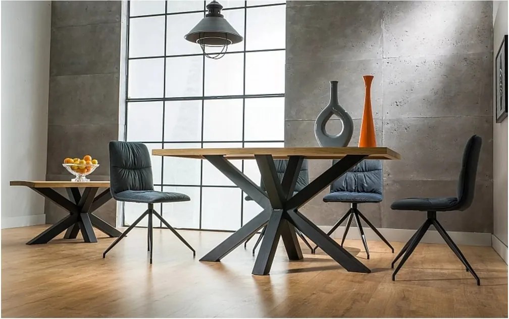 Masa de sufragerie neagra cu blat decor stejar CROSS 180x90