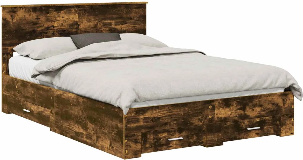 vidaXL Cadru de pat Stejar fumuriu 140 x 190 cm Lemn compozit