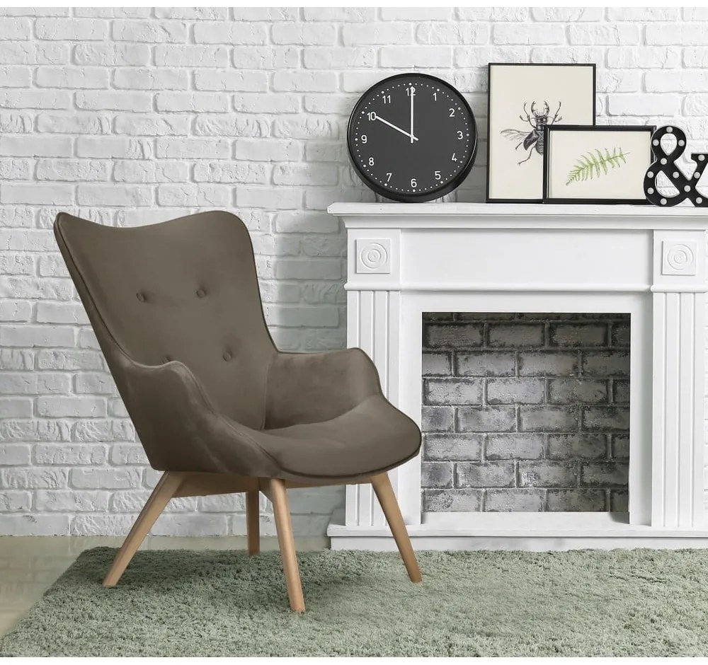 Fotoliu maro deschis cu tapițerie din catifea Niko – Ropez