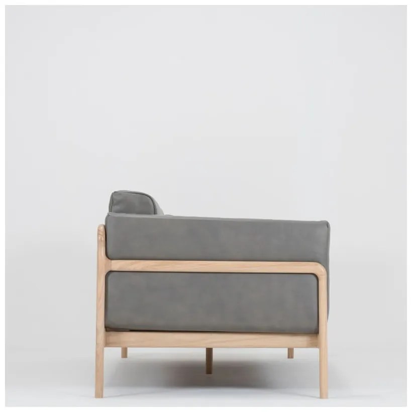 Canapea din piele bovină cu structură din lemn masiv de stejar Gazzda Fawn, 210 cm, gri închis