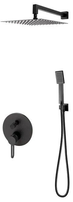 Sistem dus negru mat 6 in 1, baterie incastrata, cap dus fix, brat, para, furtun si racord, Zaffiro, FDesign