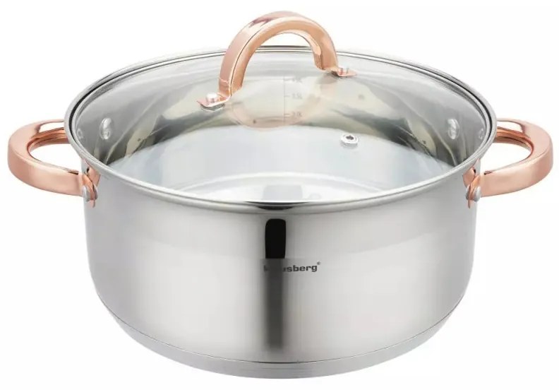 Oala pentru gatit la aburi Klausberg KB 7735, 24 cm, 5 L, 4 piese, Inductie, Inox/Aur roz