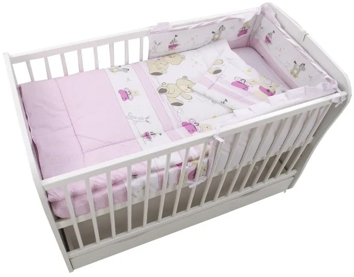 Lenjerie patut cu 4 piese 120x60cm Teddy Play Pink M2