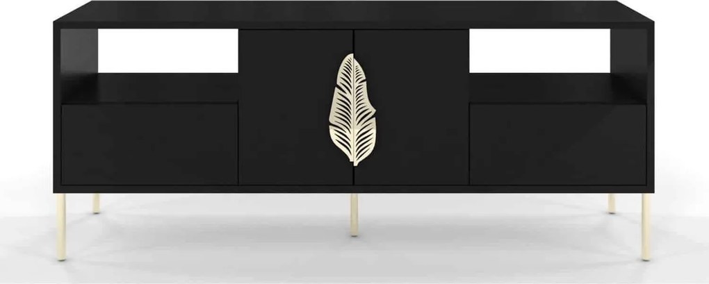 Comodă TV lemn masiv Merlin Personalizabilă Accesorii placate cu Aur, 136 × 40 × 60 cm - Alb