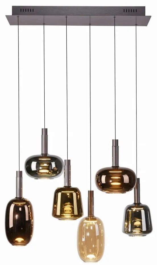 Lustra cu 6 pendule LED, inaltime reglabila, sticla, multicolor, IRIDES