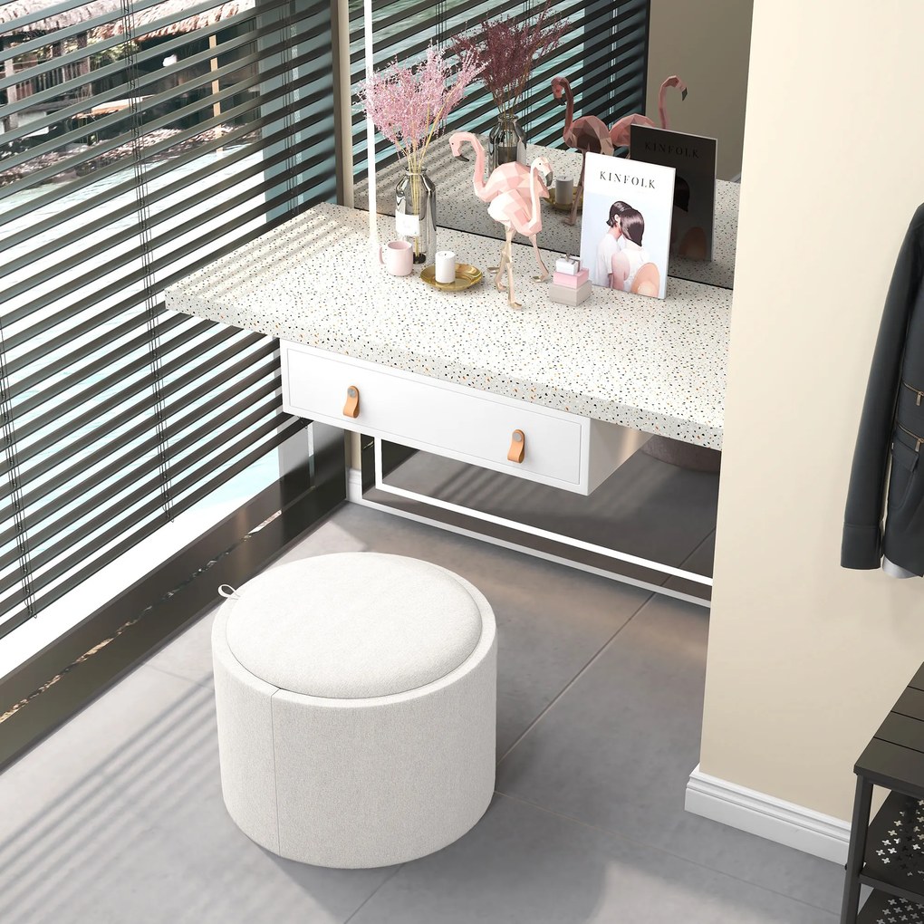 HOMCOM Taburet Taburet tapițat, in, spațiu de depozitare ascuns, capac reversibil, 5 6cm x 56 cm x 42 cm, crem + natural | Aosom Romania