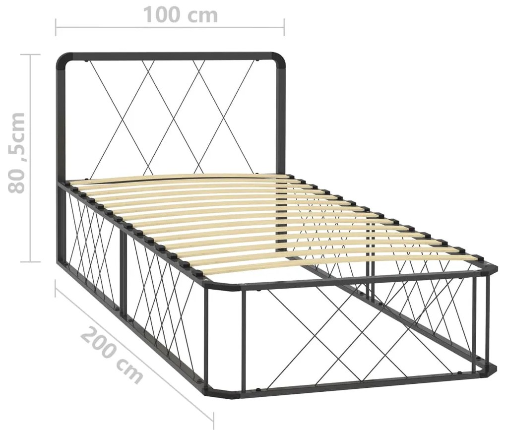 Cadru de pat, gri, 100 x 200 cm, metal Gri, 100 x 200 cm